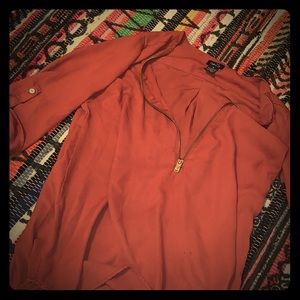 Burnt Orange Zip Up Long Seeve Sheer Top